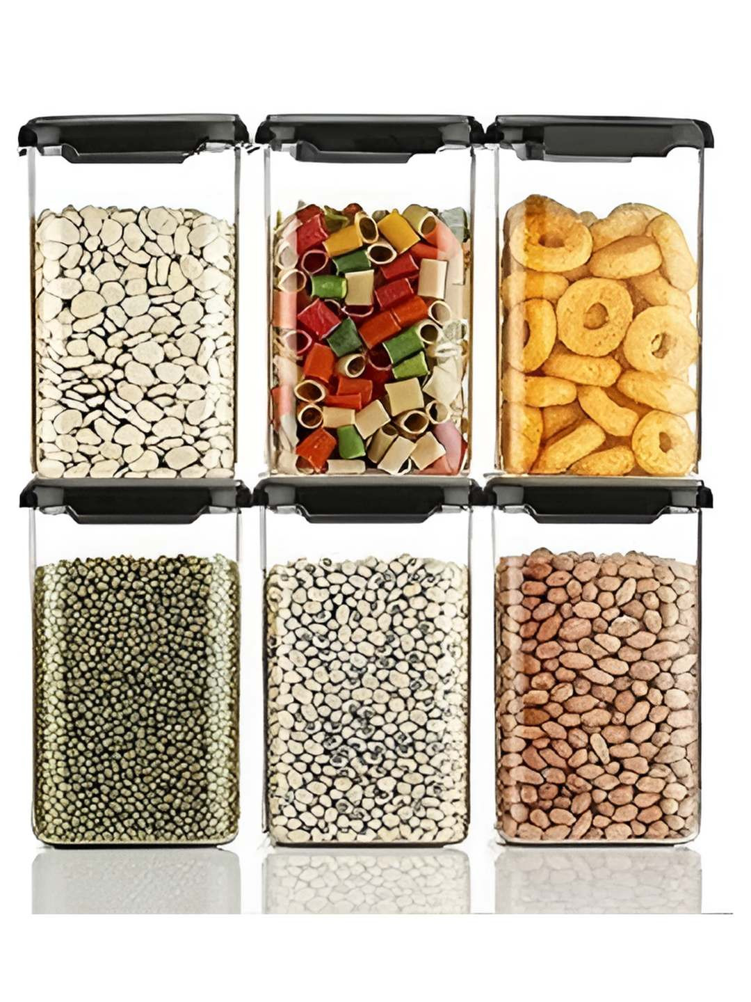 RK EMPIRE 6 Pieces Black Plastic Air Tight Jar Containers