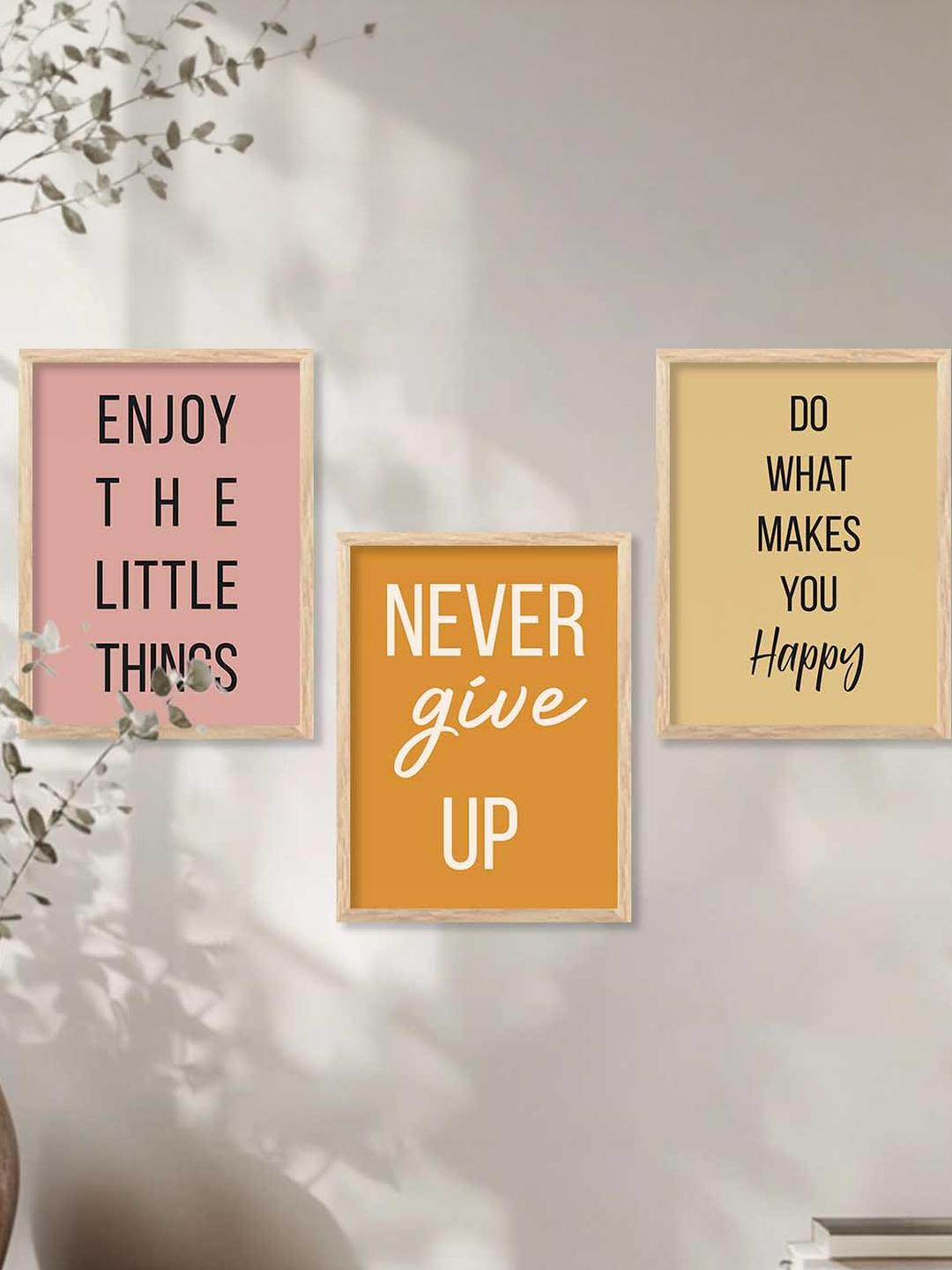 WALLLANE Brown 3 Piece Wood Motivational Wall Paintings