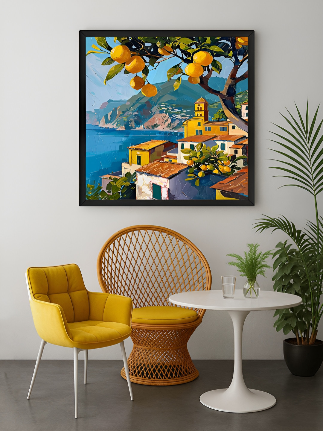 999Store Blue & Yellow Village Scene Printed Canvas Wall Art