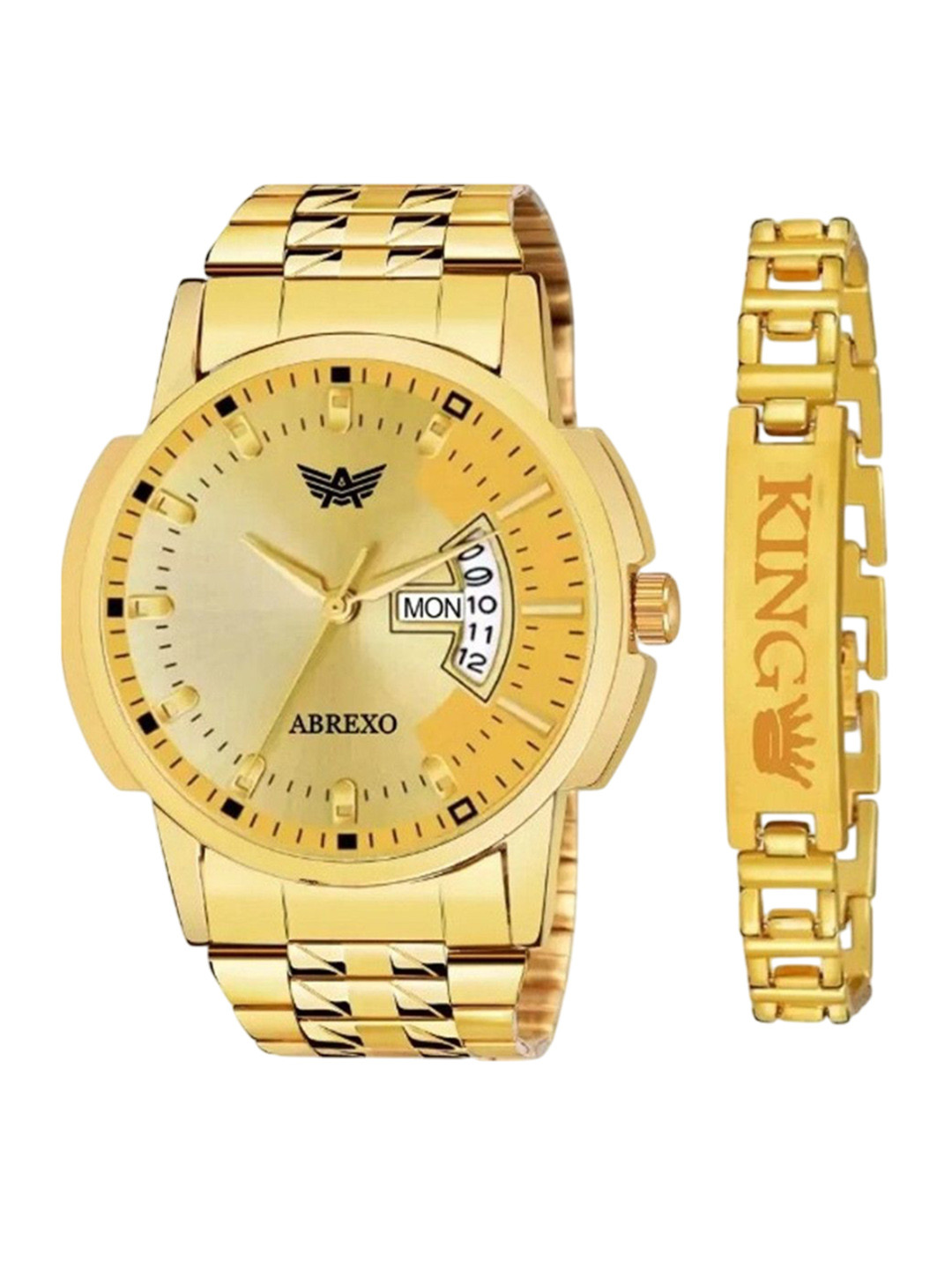 Abrexo Men Embellished Dial & Stainless Analogue Watch Abx8478-Gold plus Gold