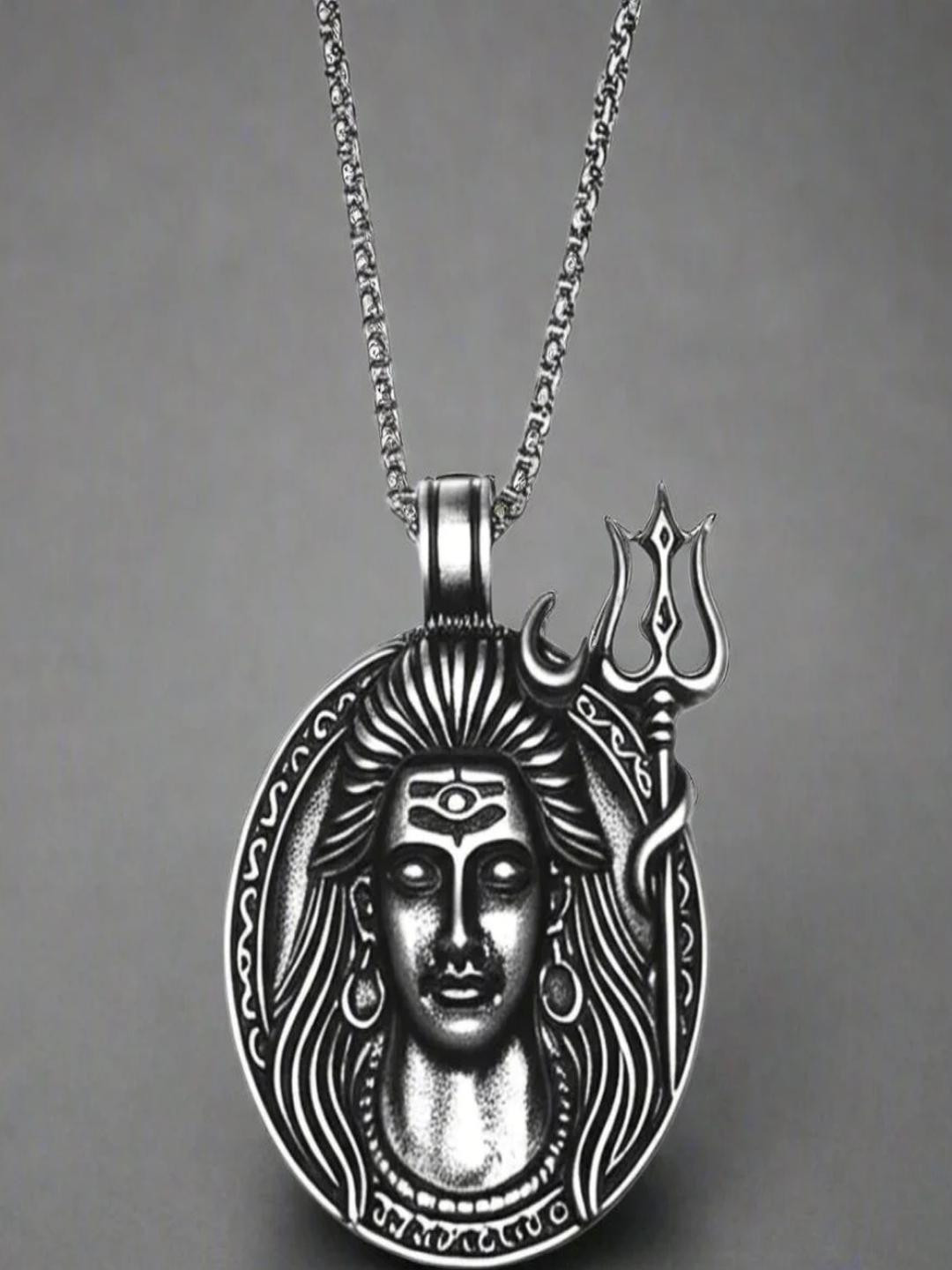 Anvika Unisex Stainless Steel Spiritual Shiv Pendant Chain