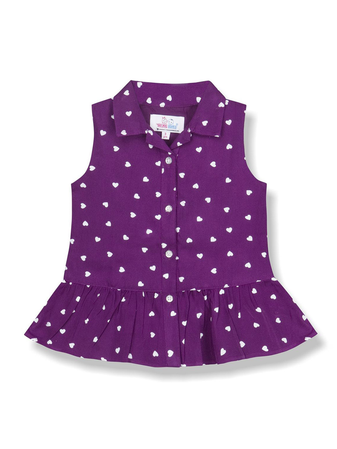 YOUNG BIRDS Girls Printed Indigo Peplum Top