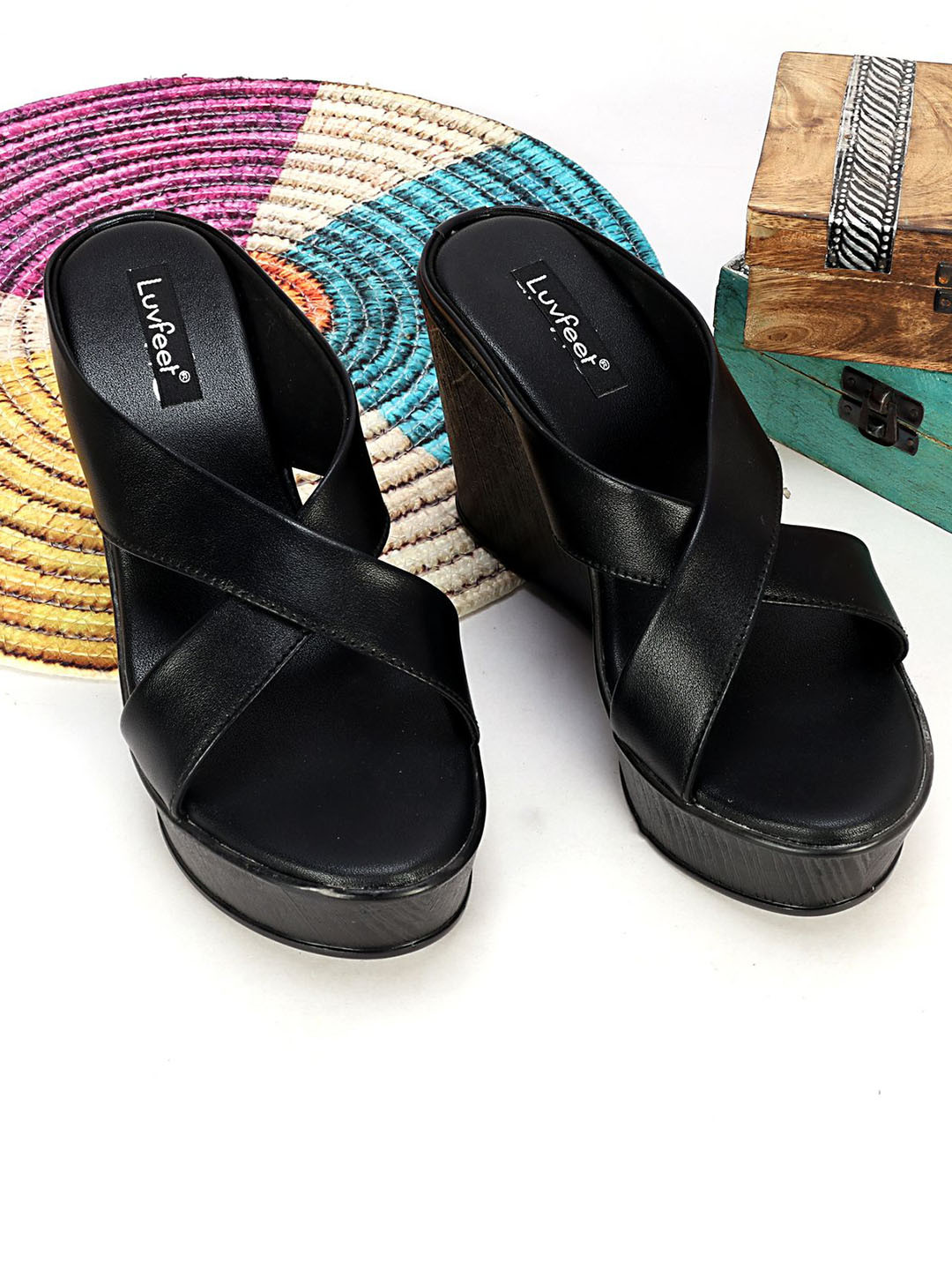 Luvfeet Women  Cross Strap Open Toe Wedge Sandals
