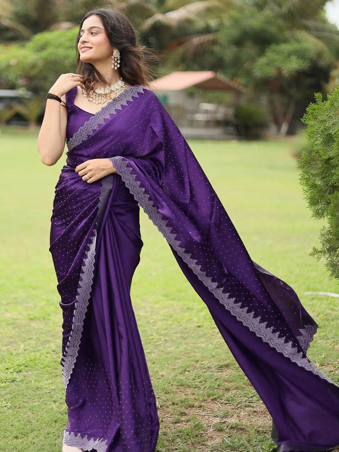 Lookmark Beads And Stones Satin Saree