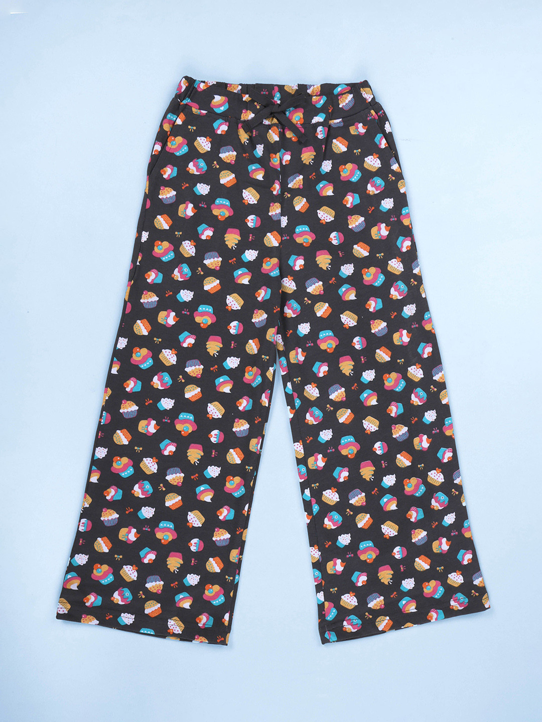 KiddoPanti Girls Cup Cake Printed Pure Cotton Straight-Leg Lounge Pant