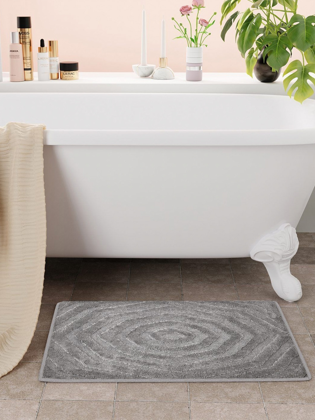 Bichauna Element Grey & White Anti-Skid & Non-Slip Rectangular 1300-GSM Bath Rug