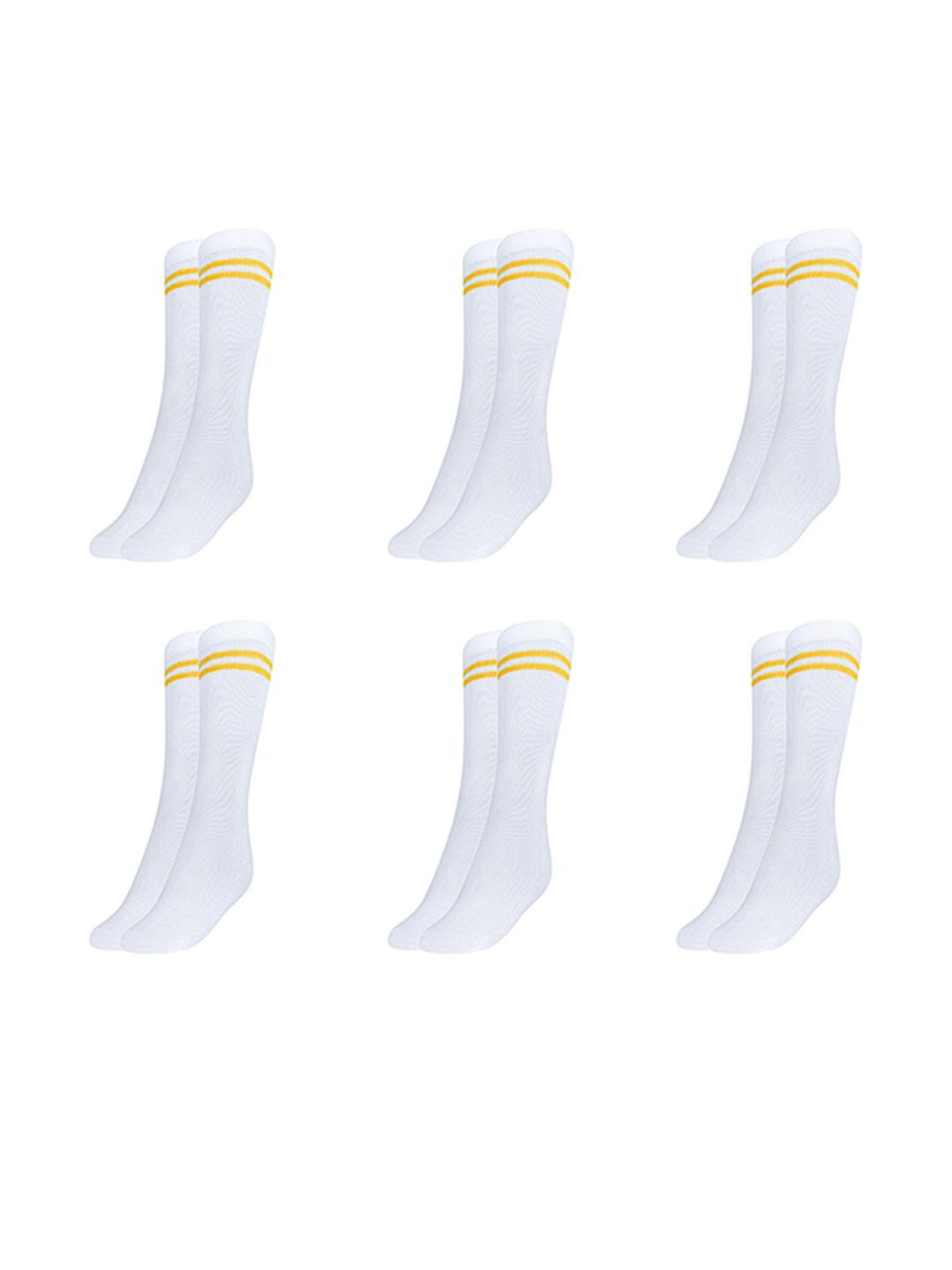 MUKHAKSH 6 Pairs White Socks Yellow Strip Socks
