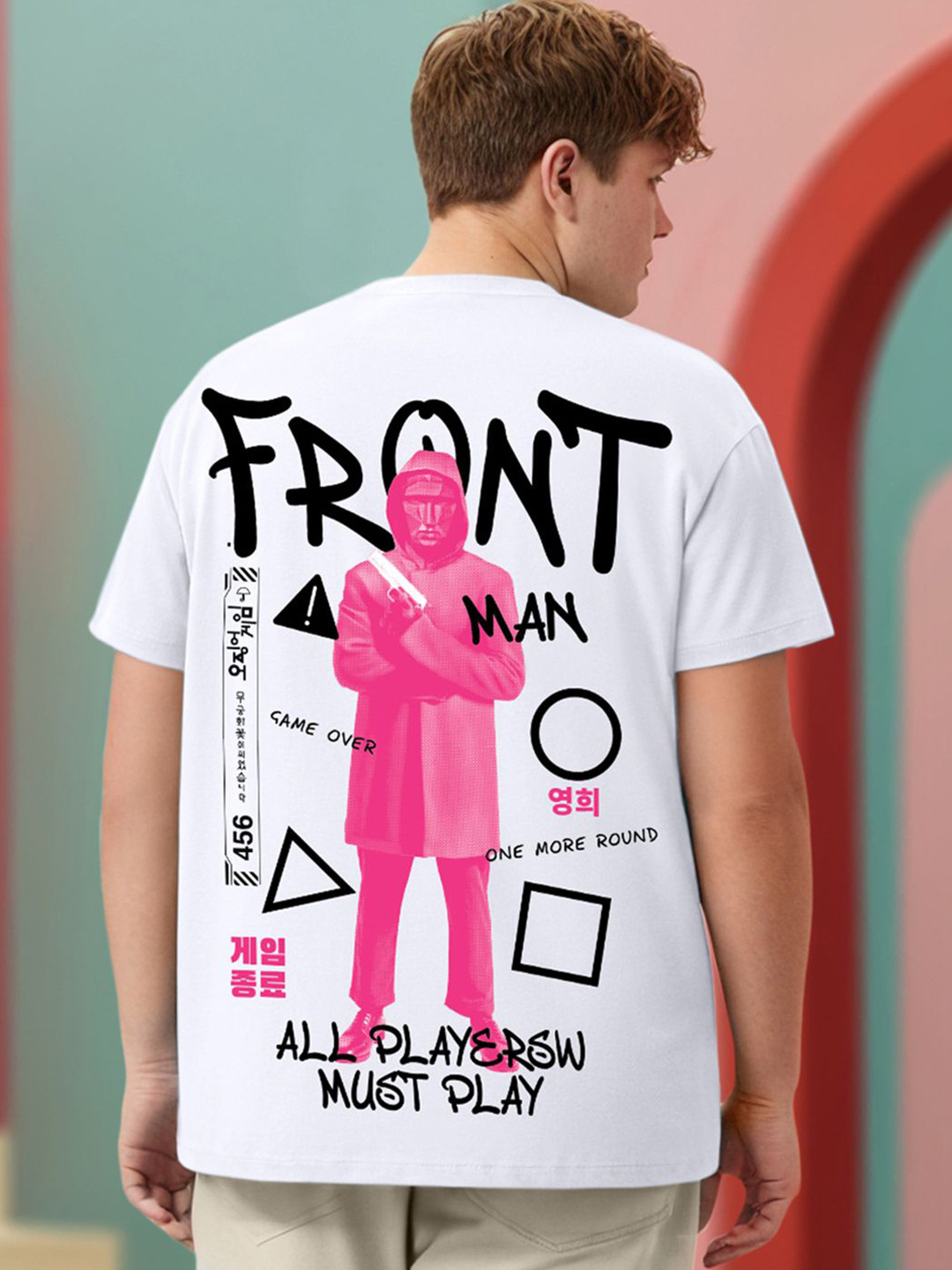 Bewakoof Plus Men Squid Game Graphic Printed Round Neck Cotton Oversized T-shirt