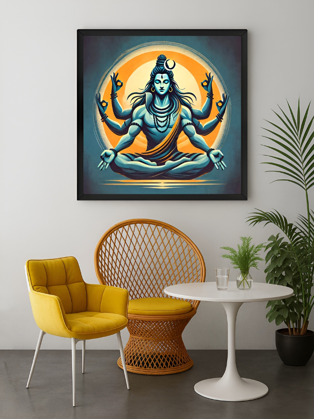 999Store Blue & Yellow Divine Shivlinga Puja Canvas Wall Art