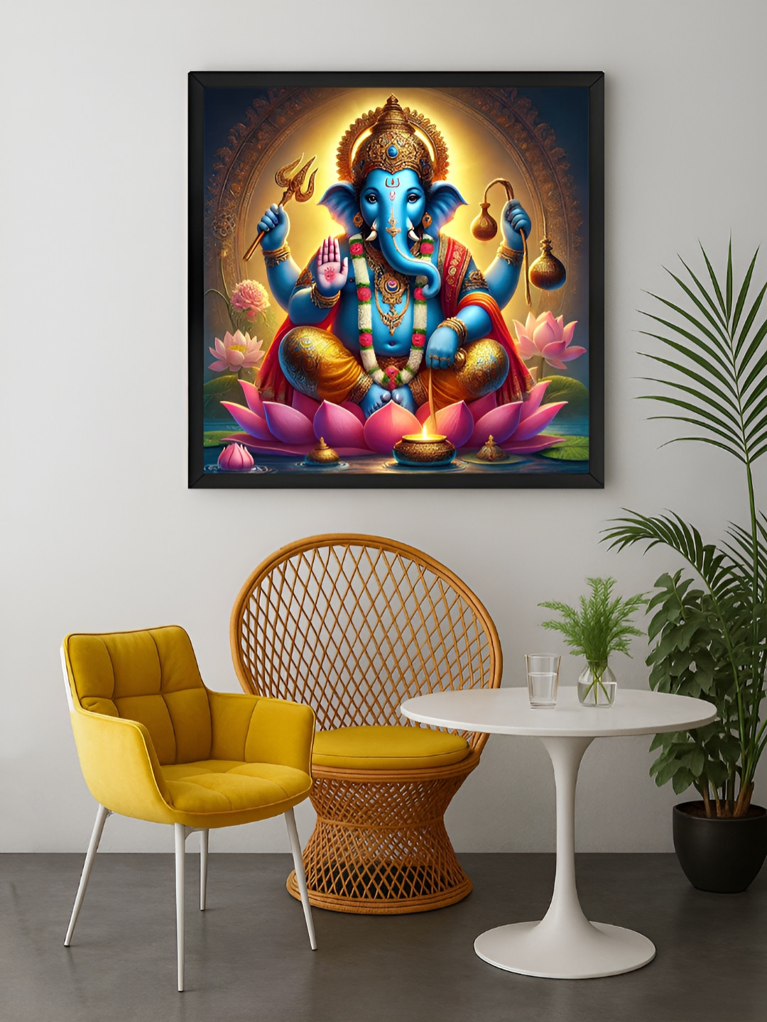 999Store Blue & Yellow Lord Ganesha's Printed Canvas Wall Art