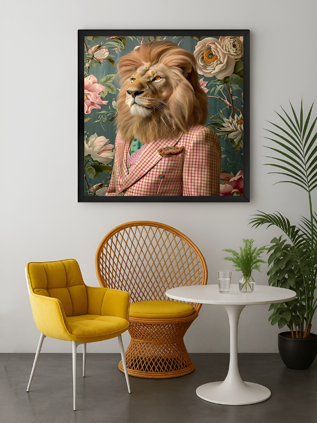 999Store Green & Brown Checkered Suit Lion Canvas Wall Art