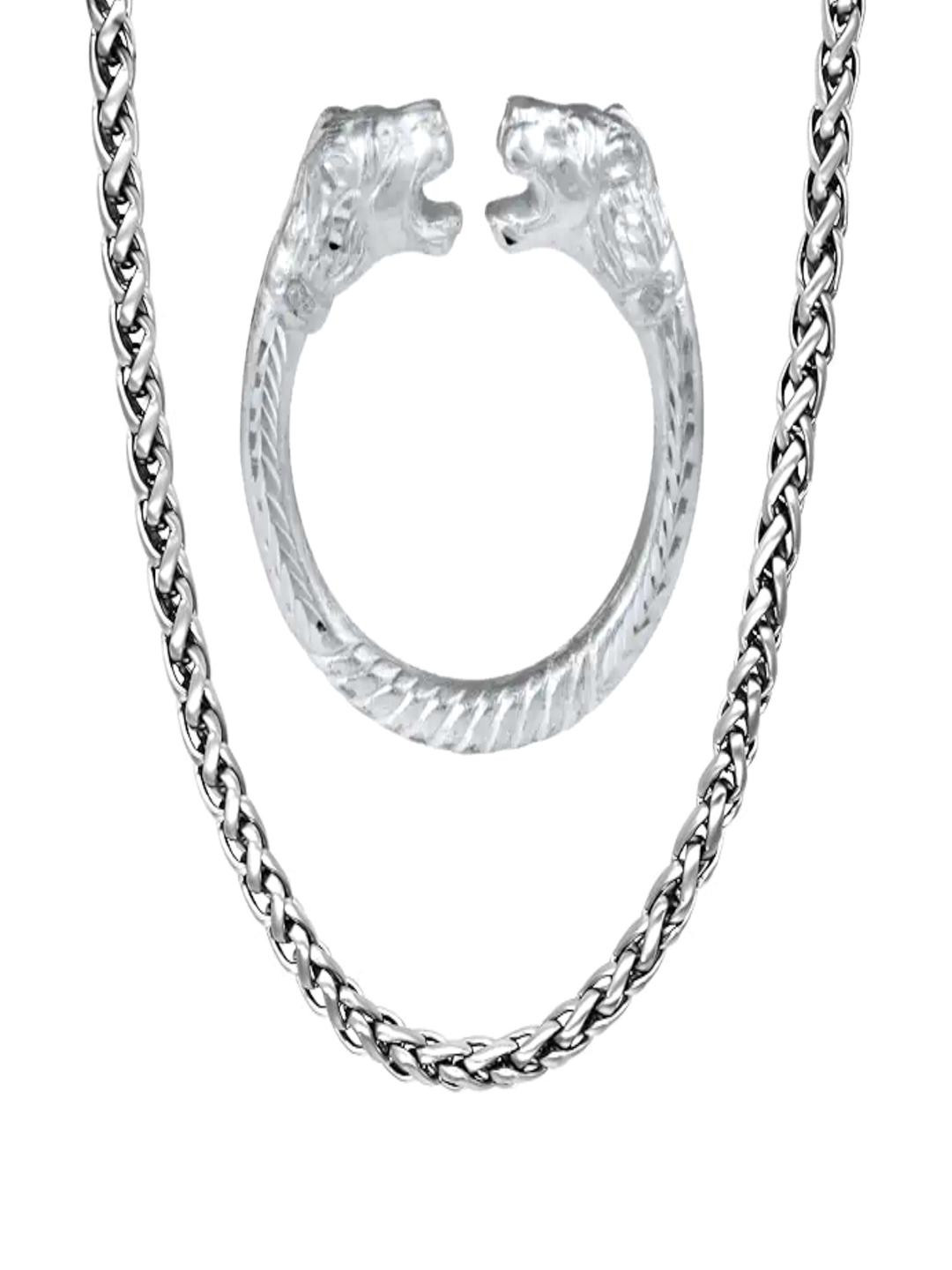 Anvika Stainless Steel Chain With Tiger Face Kada