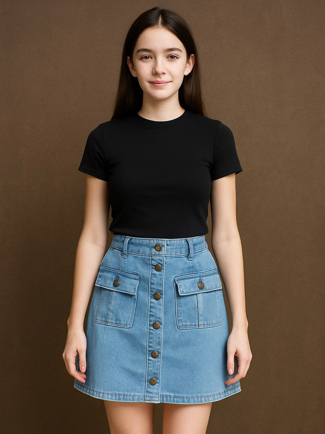 Qitty Girls Trending Fancy A-Line Mini Button Skirt