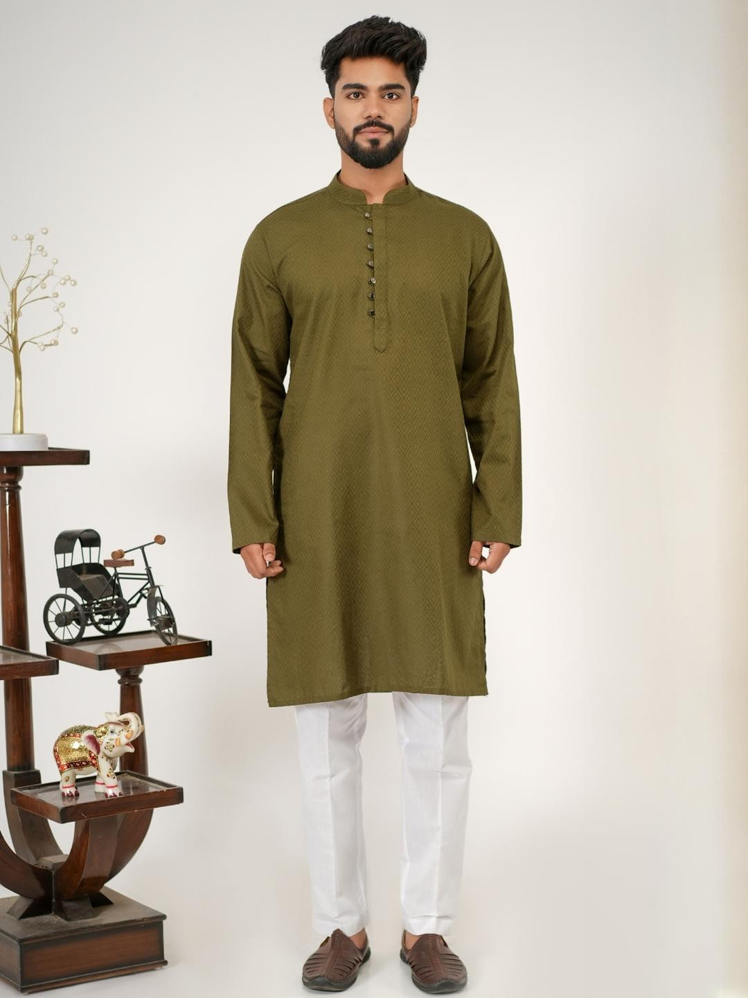 Aadi Shuddh Men Green Kurtas