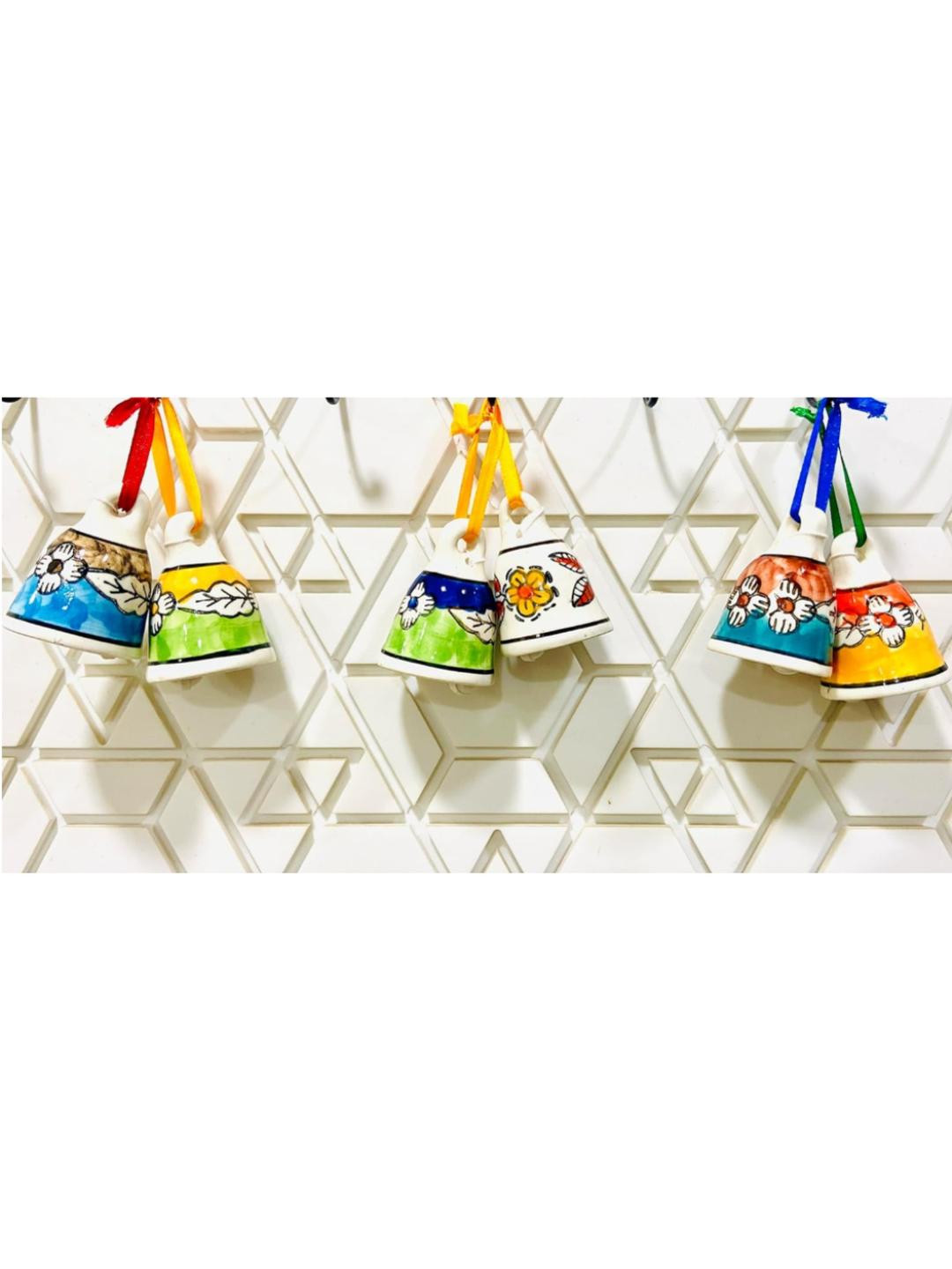 Altaica Wall Door Hangings Bell Crafted Ceramics Matte Hall 6Pcs Wall Hangings-2.8In
