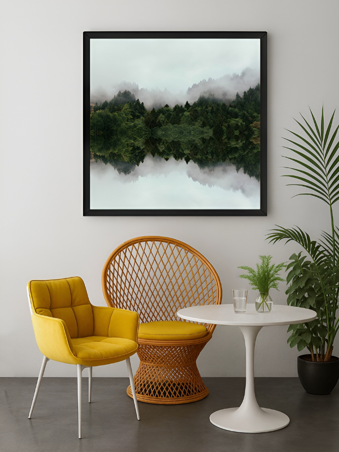 999Store Grey & Off White Forest Reflection Printed Canvas Wall Art