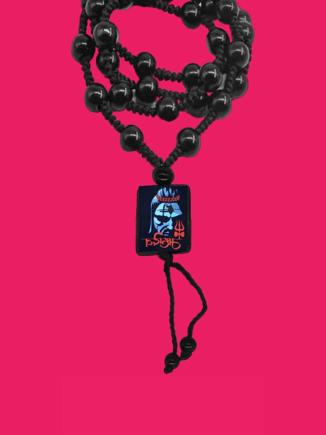 Dynamic Retail Global Men Black Beads Chain With Siva Pendant