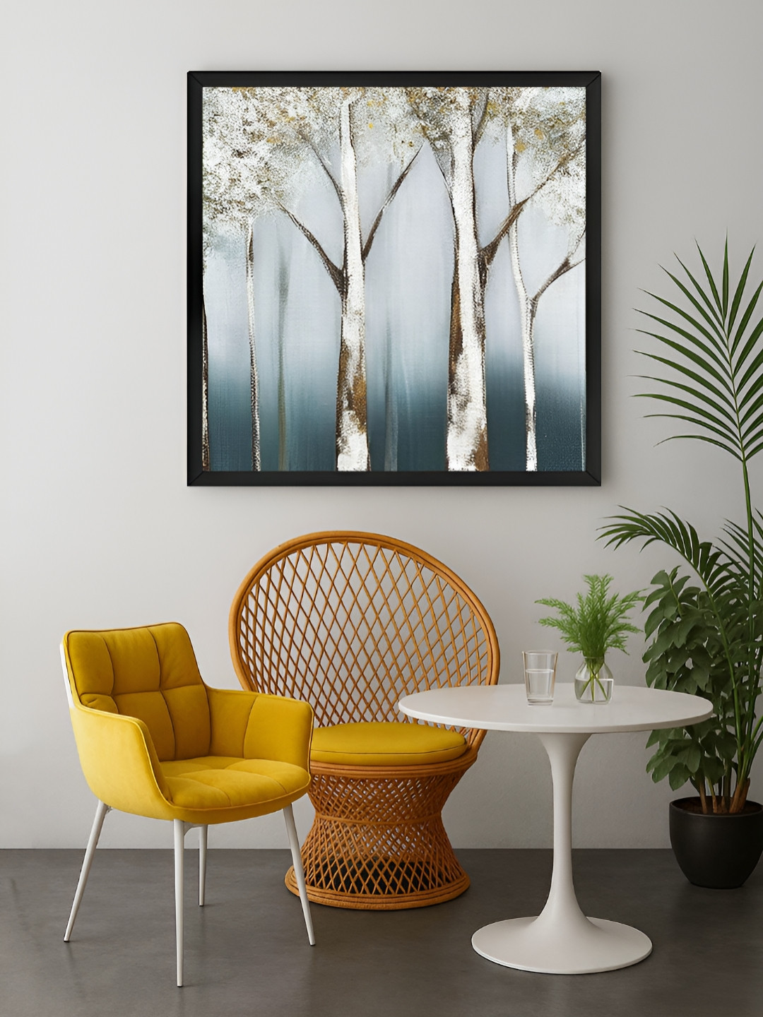 999Store White & Green 1 Piece Trees In A Foggy Canvas Wall Art