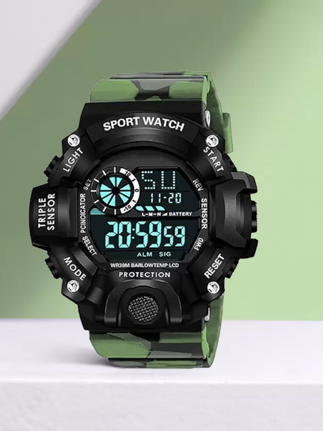 SELLORIA Men Cut Work Straps Digital Multi Function Watch G_Shcck_Green_Militry