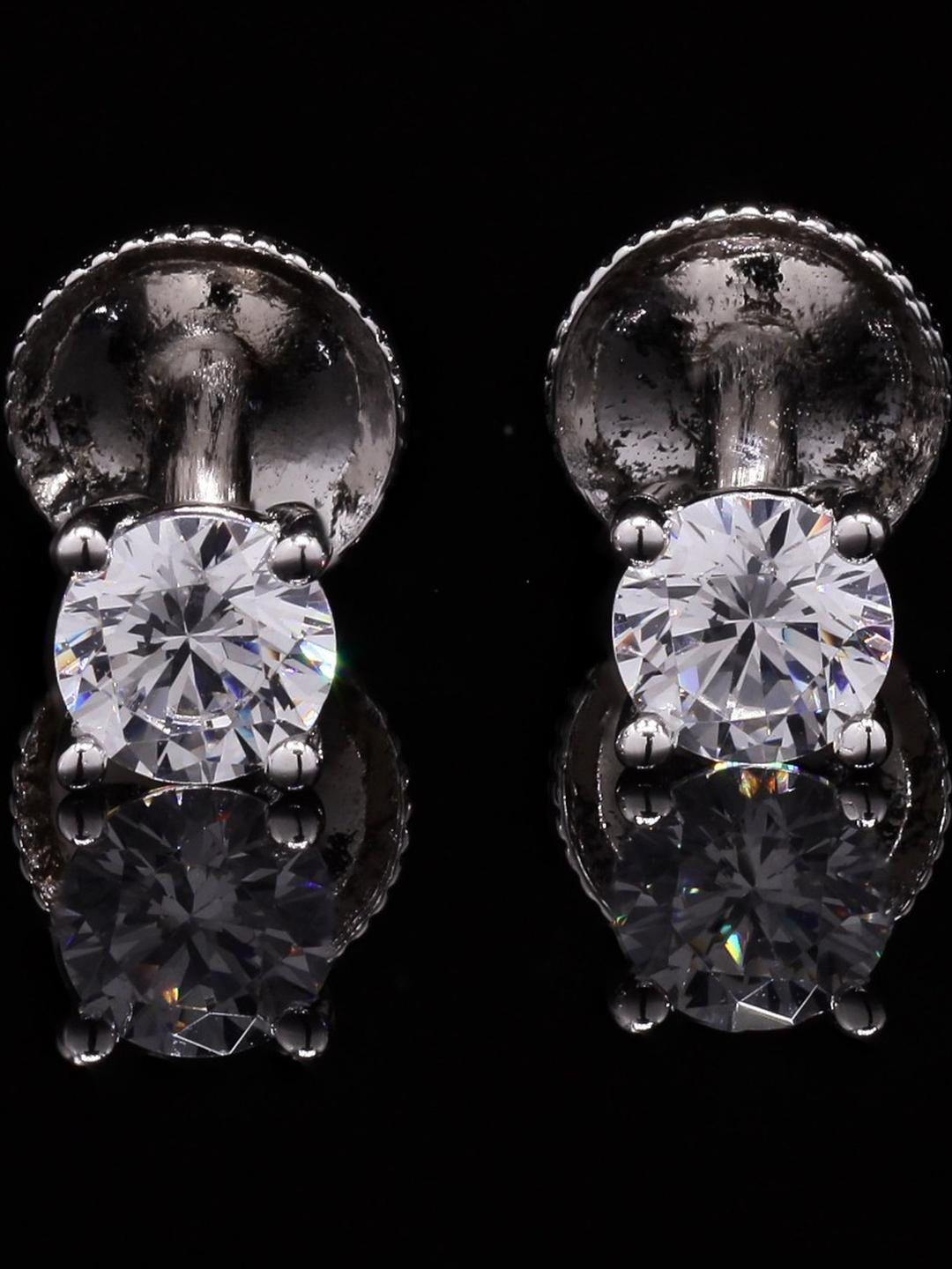 25 Cents Solitaire Stud on Pure 925 Silver with Premium South Screw in White Gold Finish