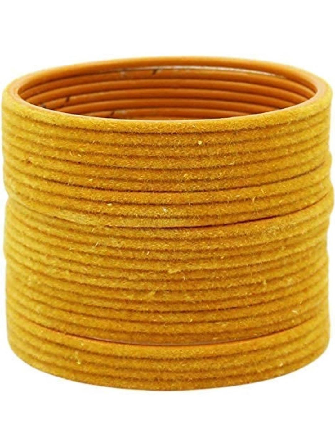 Guddan Set of 24 Haldi Metal Velvet Bangles
