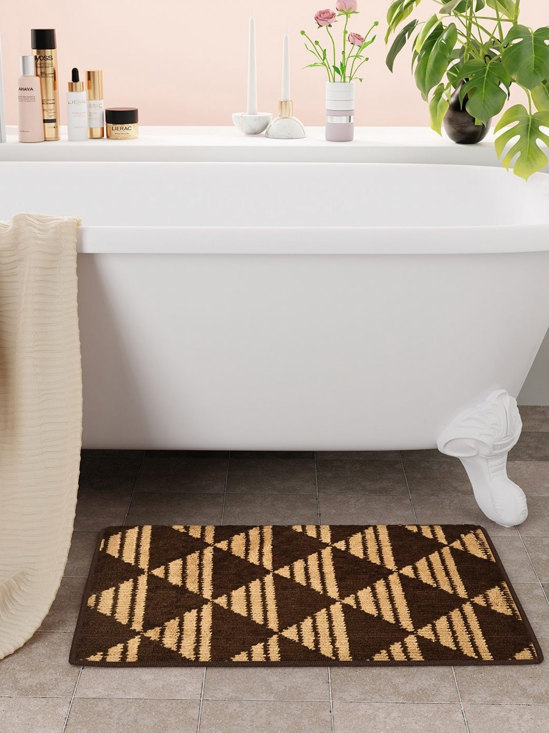 Bichauna Brown & Beige Textured 1300 GSM Rectangular Bath Rug