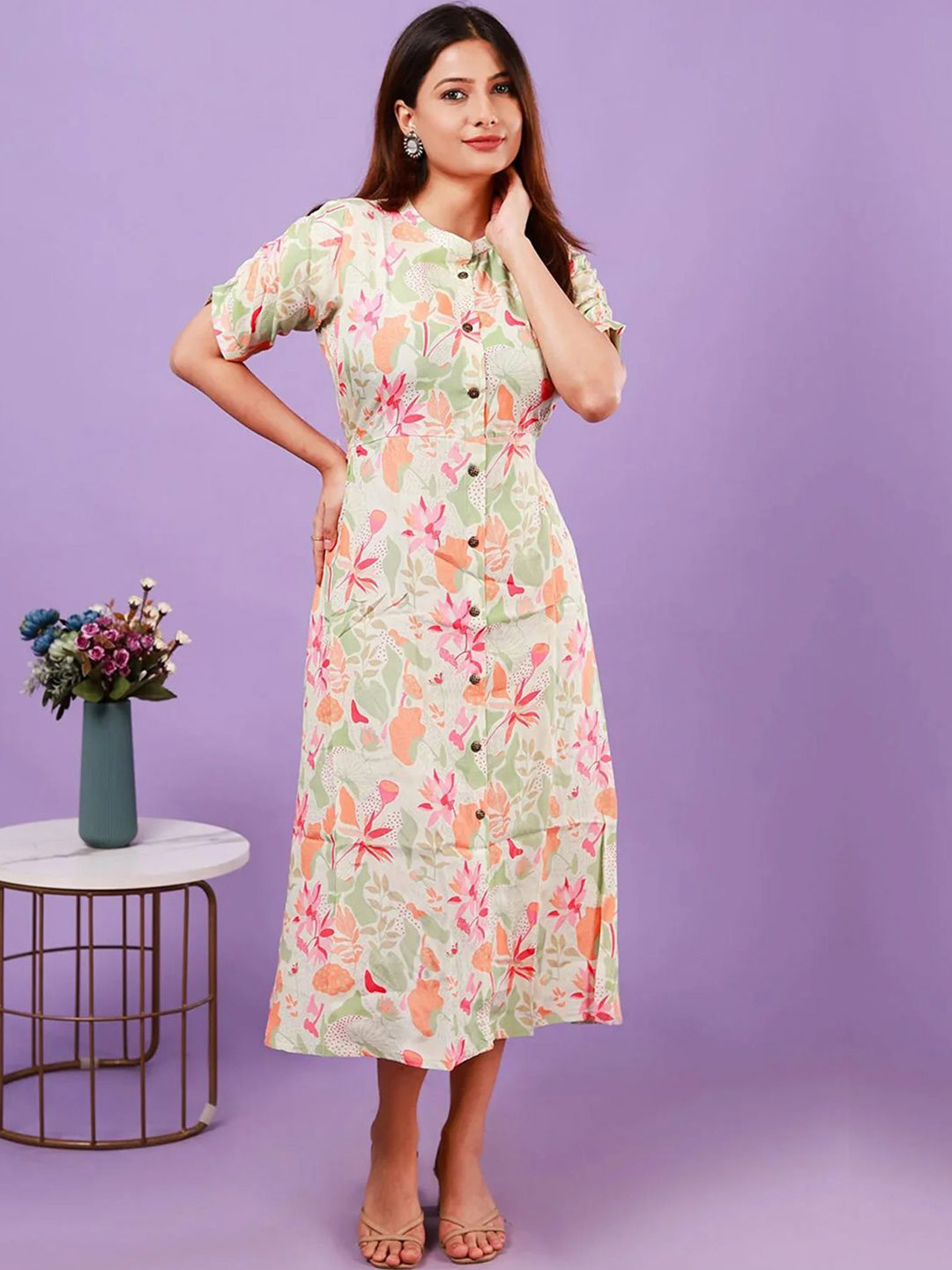 NEED APPARELS Women Floral Printed Empire Midi Dress