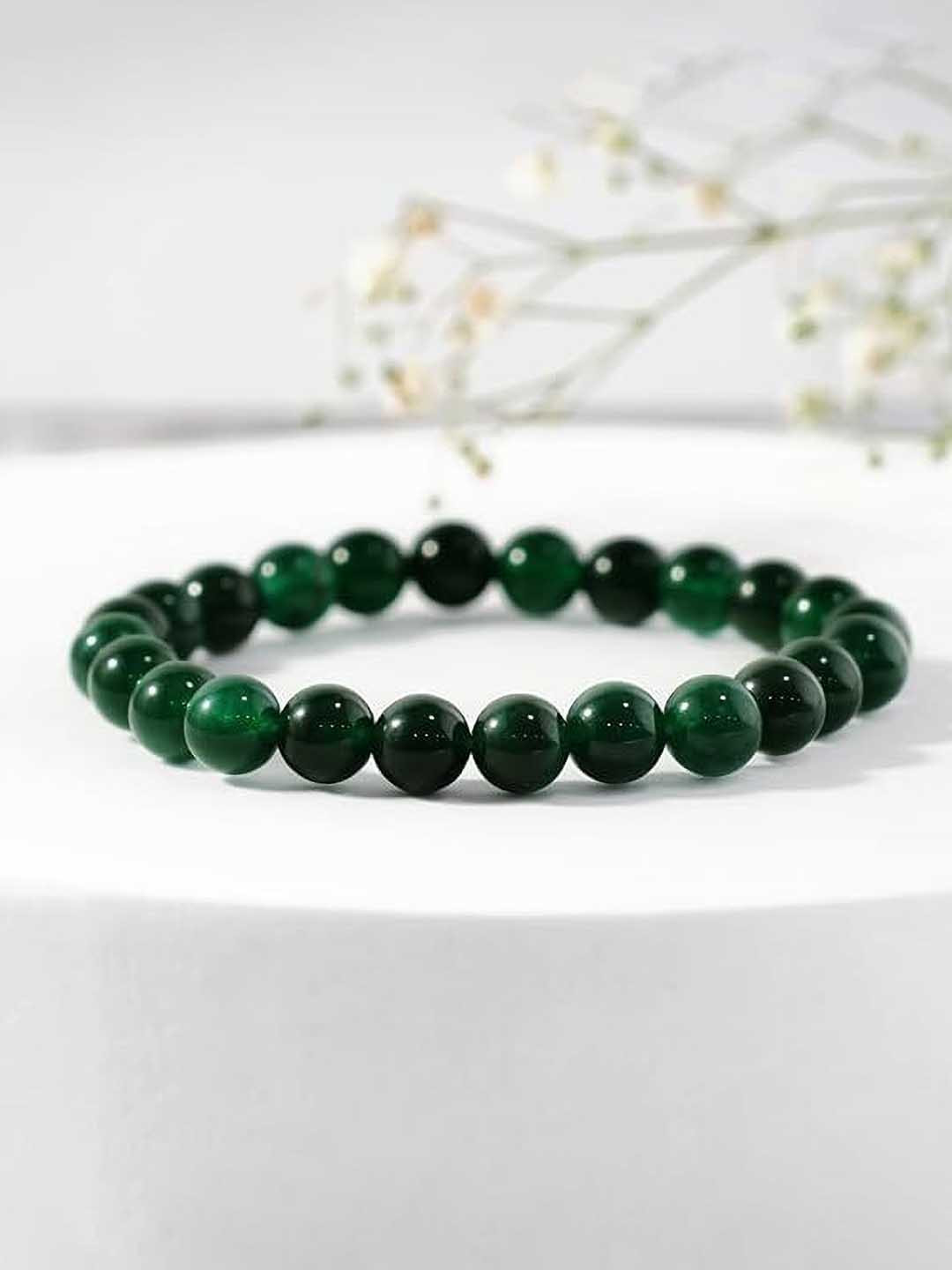 VIBESLE Unisex Elasticated Green Beaded Bracelet