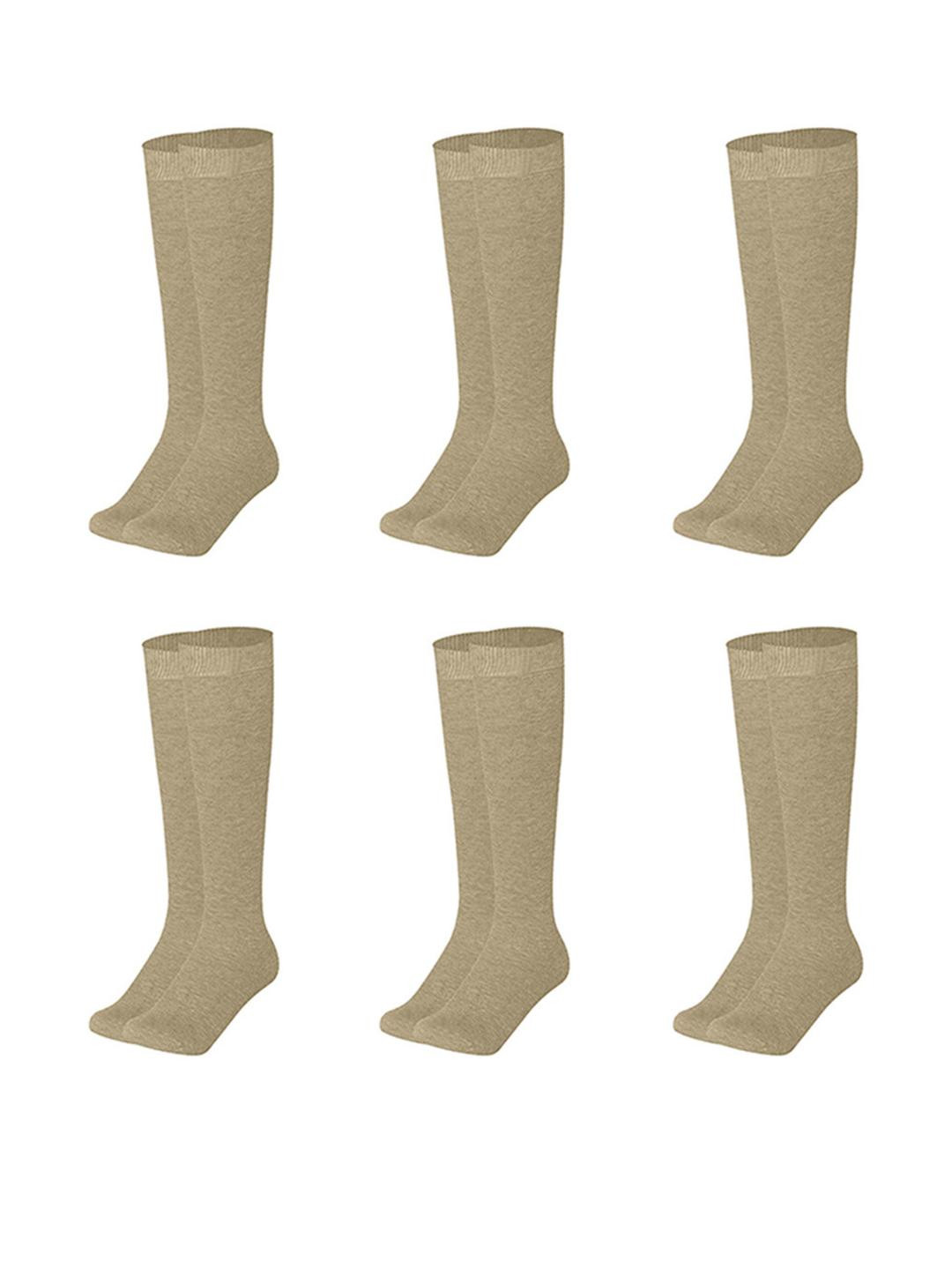 MUKHAKSH Unisex Boys 6 Pairs Beige Knee Length Casual Cotton Socks