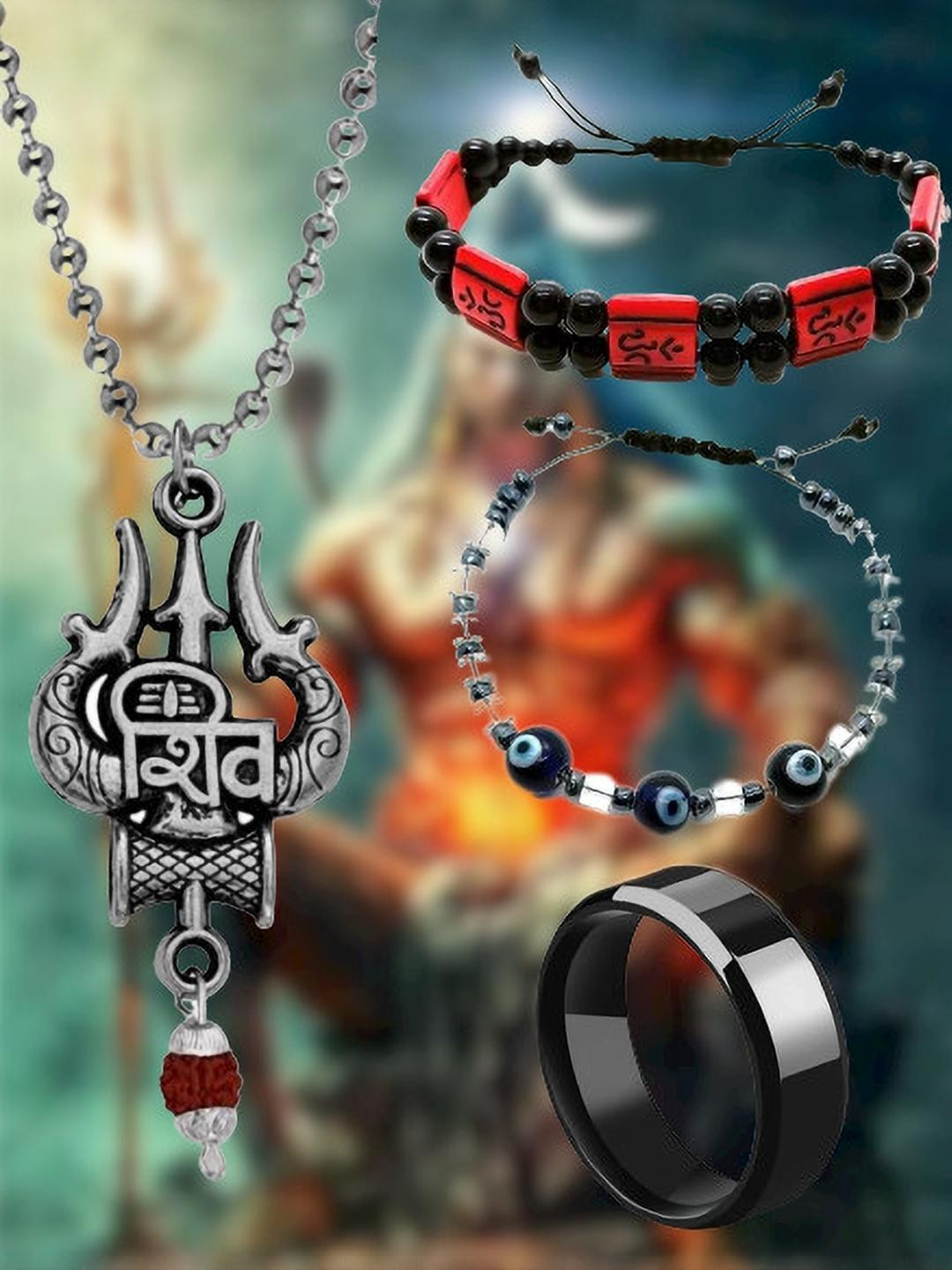 Dynamic Retail Global Pack of 4 Stainless Steel Multicolor Rhodium-Plated Jewellery Set