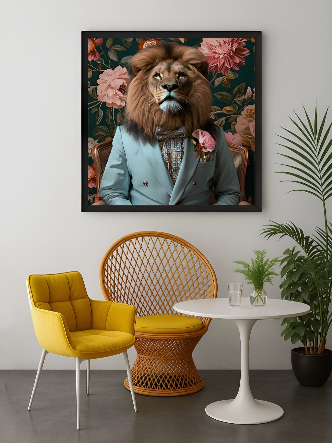 999Store Black & Pink Suit Lion Canvas Wall Art