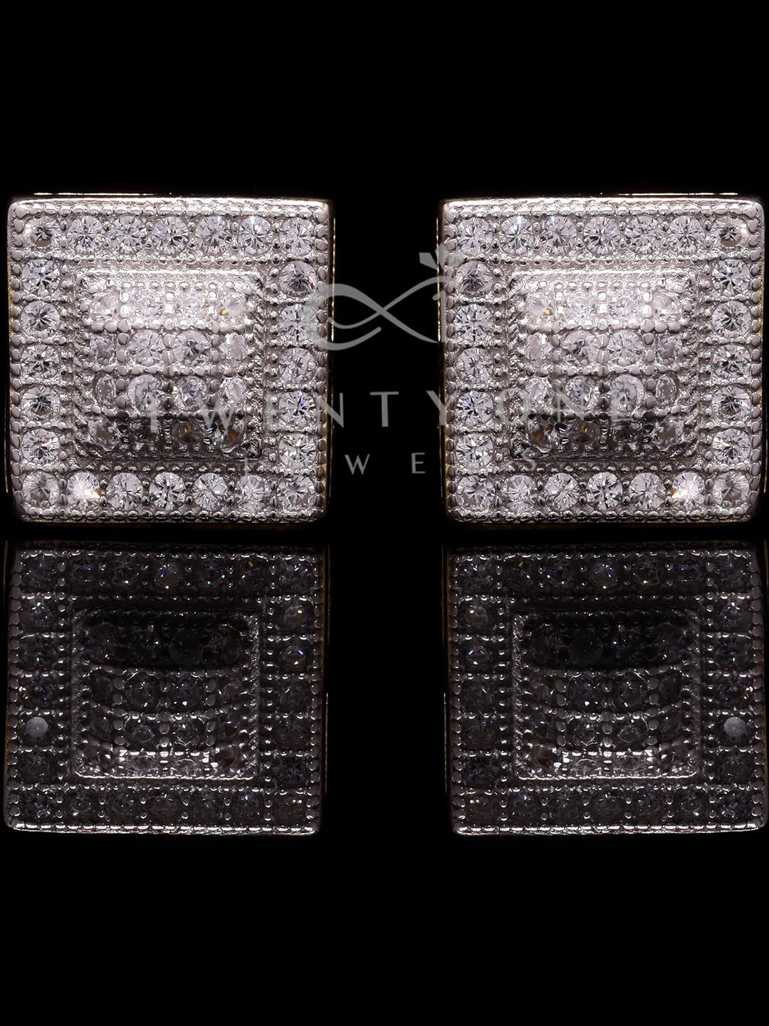 Pave Setting Diamond Studded Miracle Studs in Champagne Gold Finish with Screw Backs