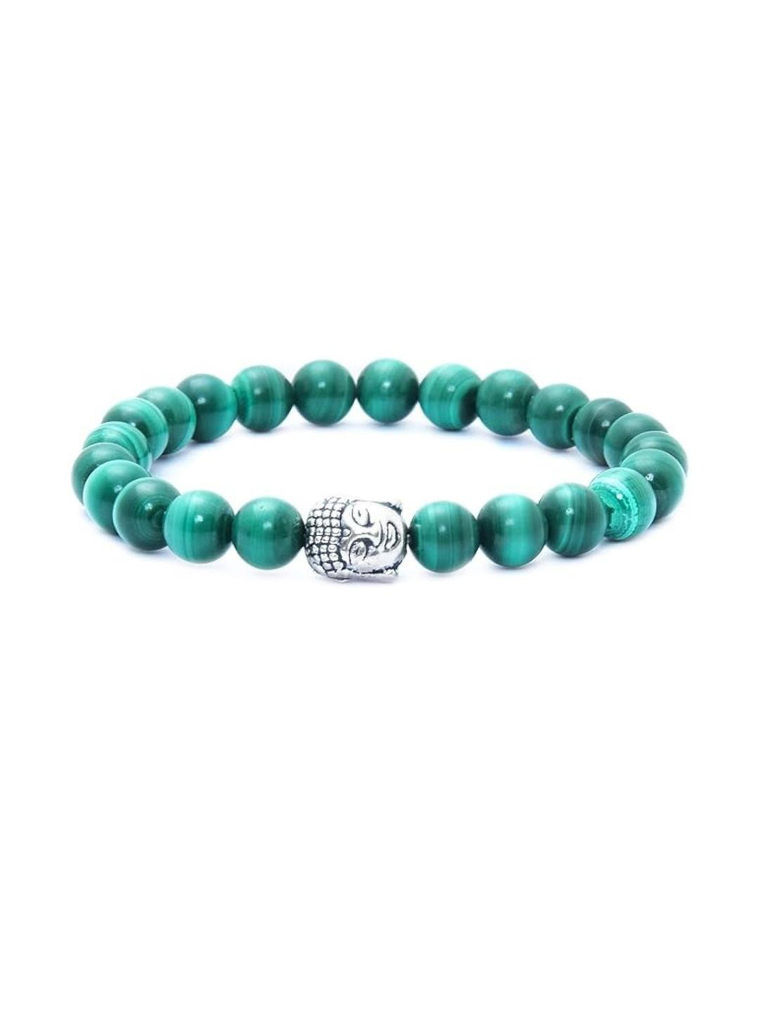 VIBESLE Silver-Plated Buddha Charm Crystals Beaded Elasticated Bracelet