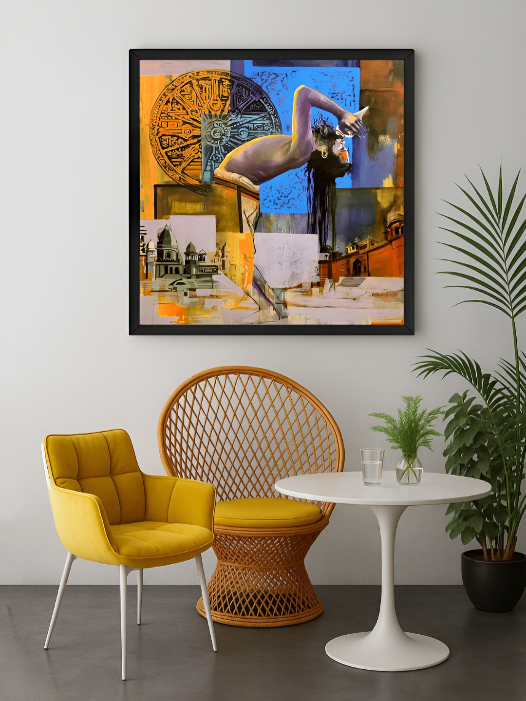 999Store Blue Expression Of Indian Spirituality & Historical Symbols Canvas Wall Art