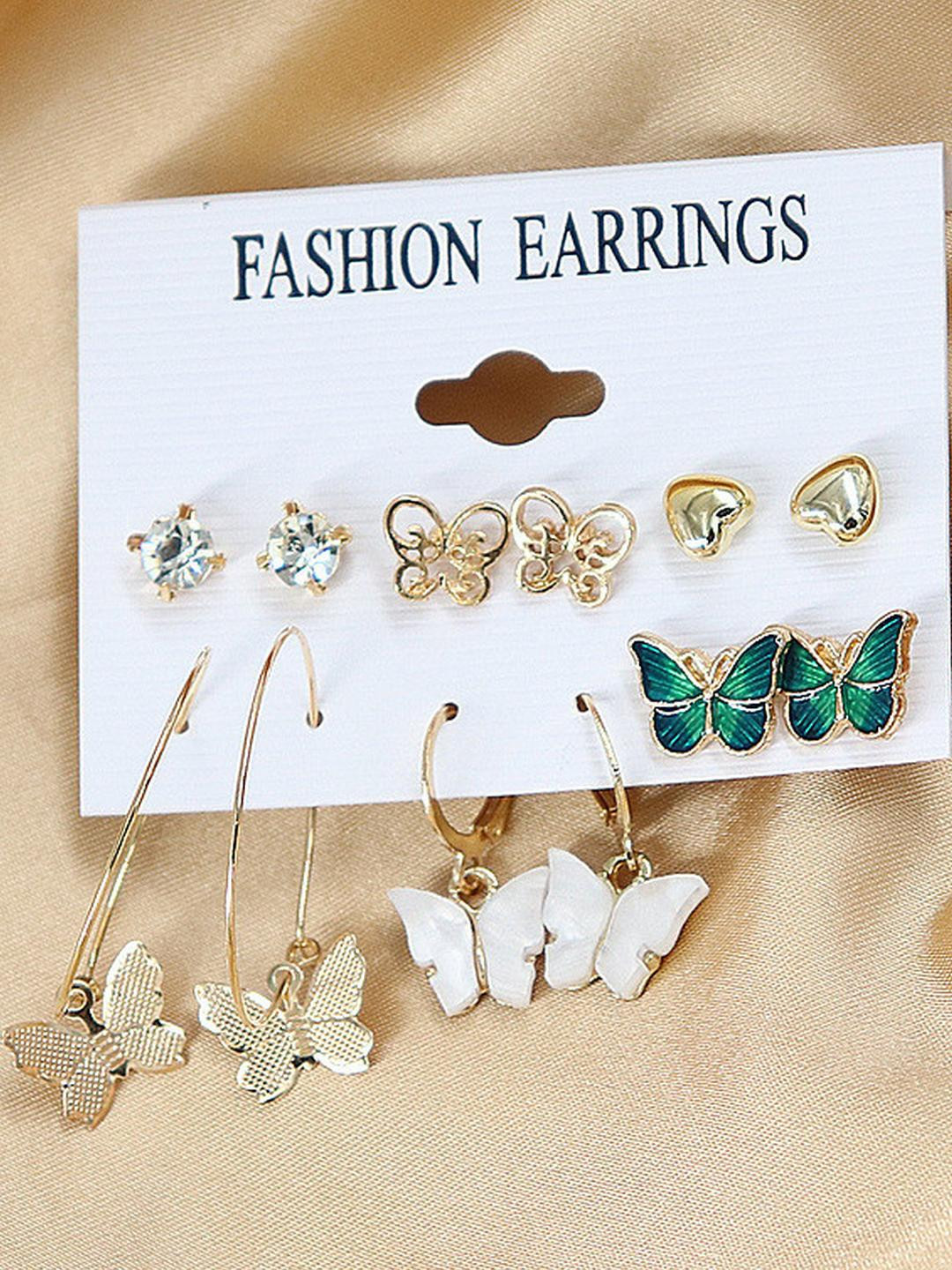 TheVineGirl Combo of 6 Pair Gold Plated Heart Stone Stud And Butterfly Earrings