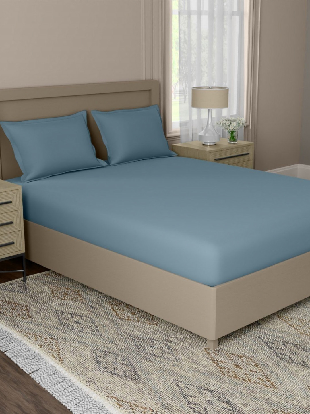 home expressions Blue Cotton 500 TC King Size Bedsheet 295 m X 305 m