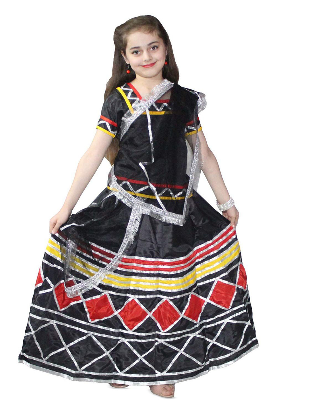 Kaku Fancy dresses Girls Embellished Kalbeliya Folk Dance Lehenga Choli With Dupatta