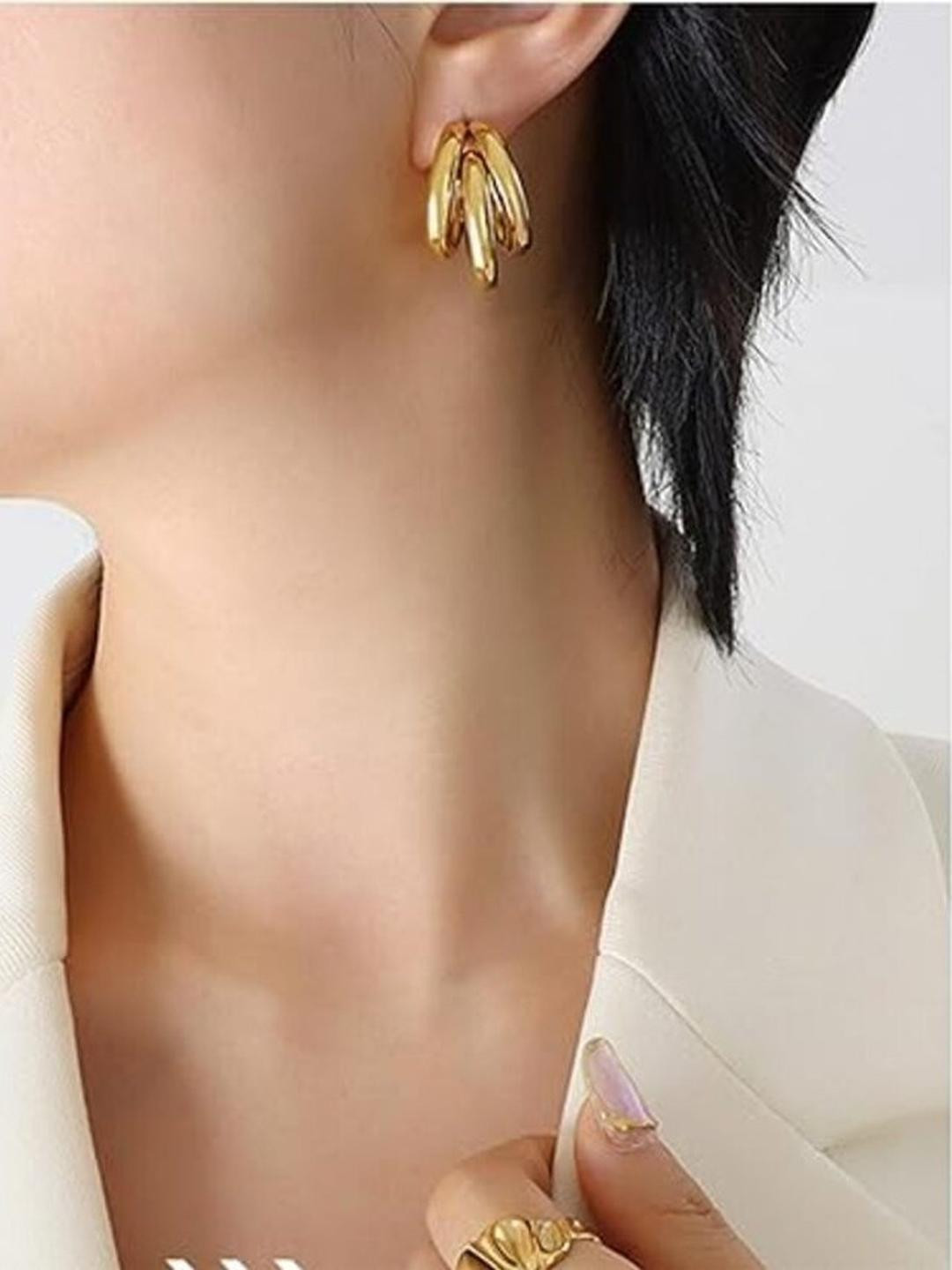 TheVineGirl Korean Golden Triple Layered Hoop Earrings For Women And Girls