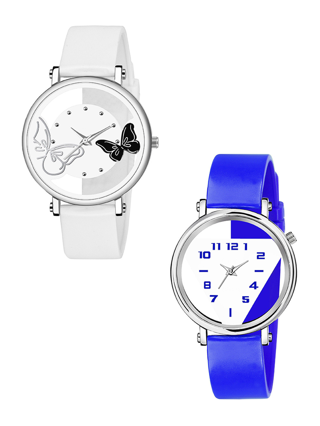 CSAMON Women Pack Of 2 Printed Dial Analogue Watch 601 White 602 Blue