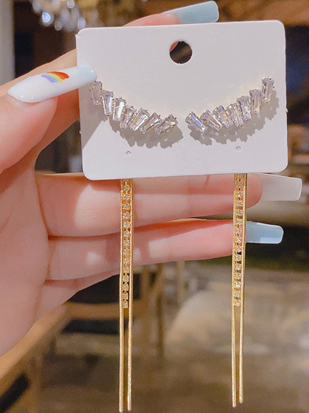 TheVineGirl Korean Crystal Studded Long Tassel Drop Earrings For Women And Girls