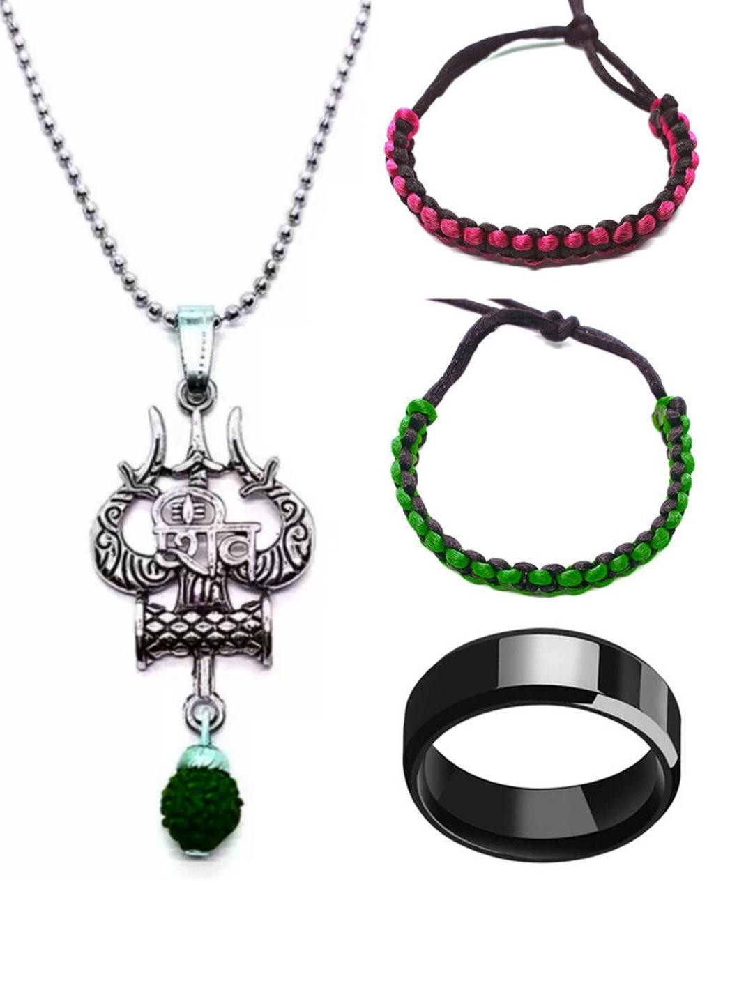 Dynamic Retail Global Pack Of 4 Bracelets, Finger Ring and Pendant Chain Jewellery Set