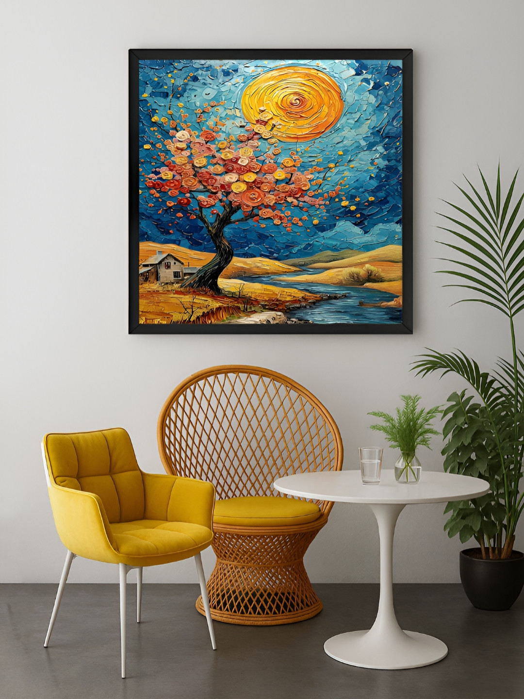 999Store Blue & Yellow 1 Piece Blossom Tree Canvas Wall Art