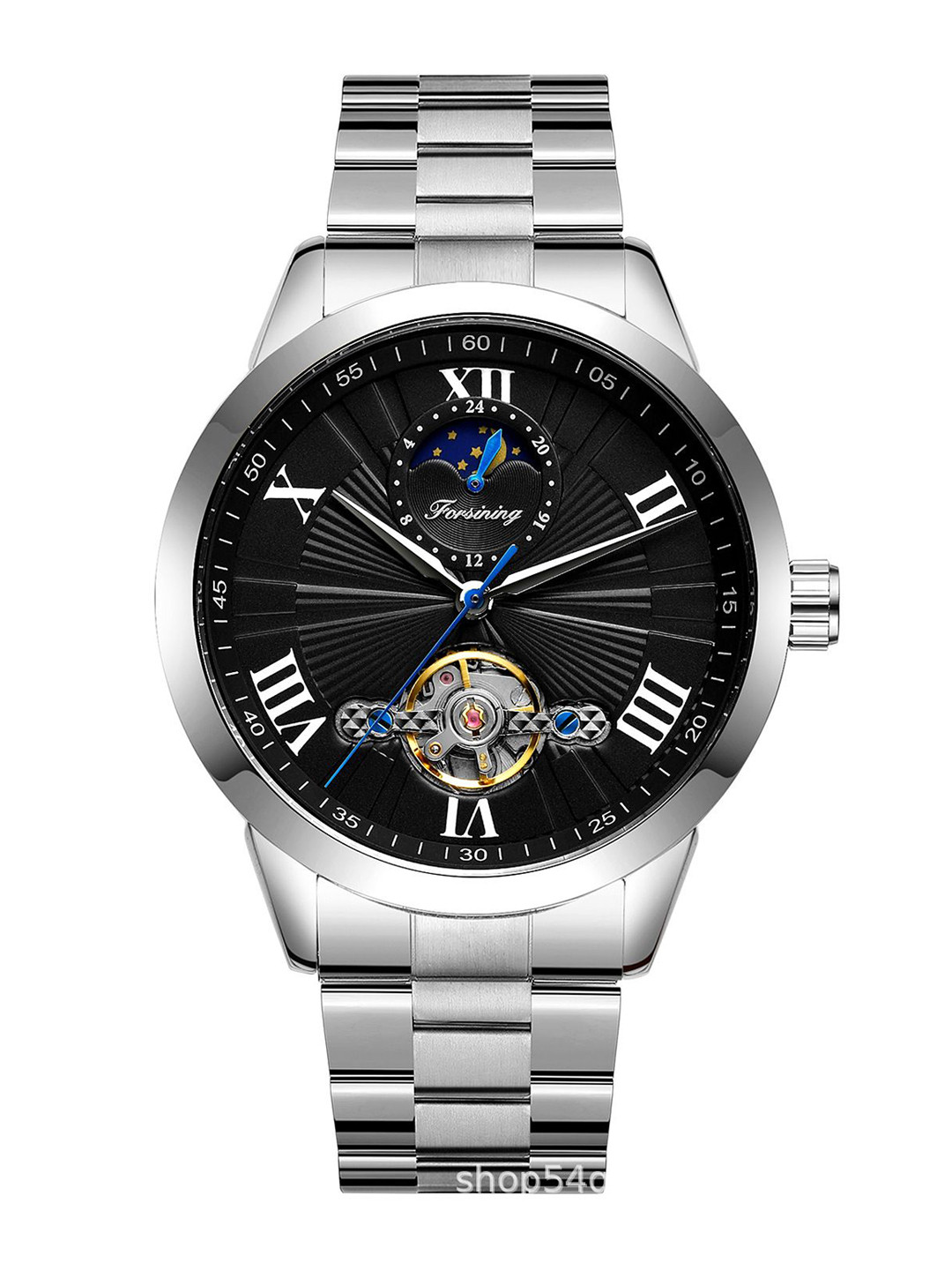 FORSINING Men Analog Watch with Roman Numerals and Stainless Steel Strap