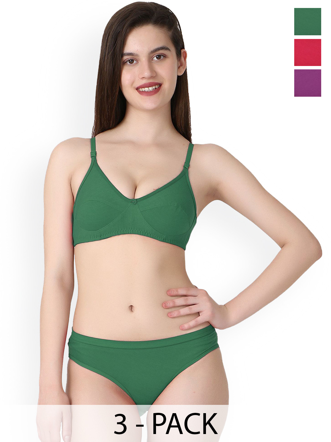 Samvar Pack Of 3 Non Padded Lingerie Sets A-Ruchi-Sett_Pu,P,G
