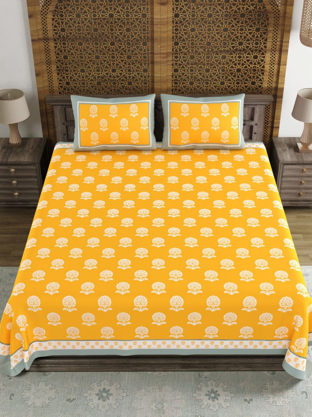 Sangria Printed 210 TC Super King Cotton Bedsheet With 2 Pillow Covers- 2.7 m x 2.7 m