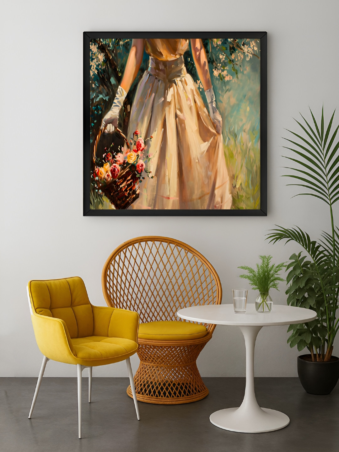 999Store Green & Beige 1 Piece Lady With Basket Canvas Wall Art