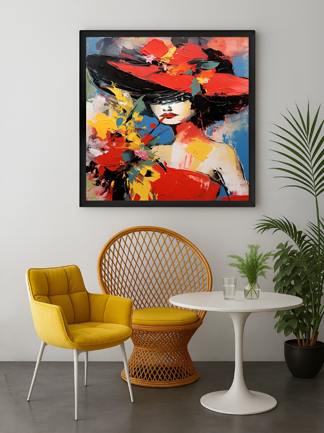 999Store Red & Yellow Woman Portrait Canvas Wall Art