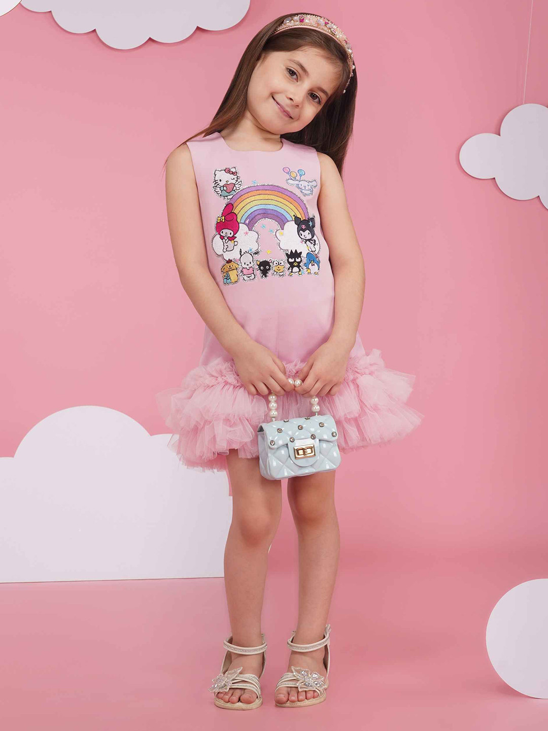 HOITY MOPPET Girls Graphic Printed Round Neck Straight A-Line Dress