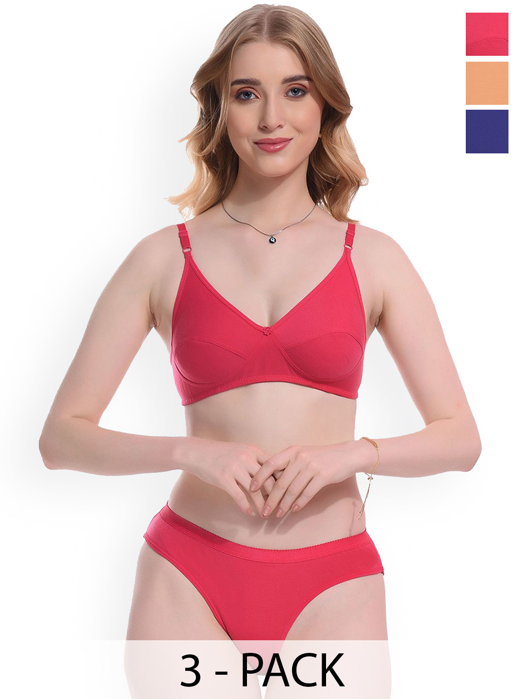 Samvar Pack Of 3 Non-Padded Lingerie Set RolexSet-Wine-Pink