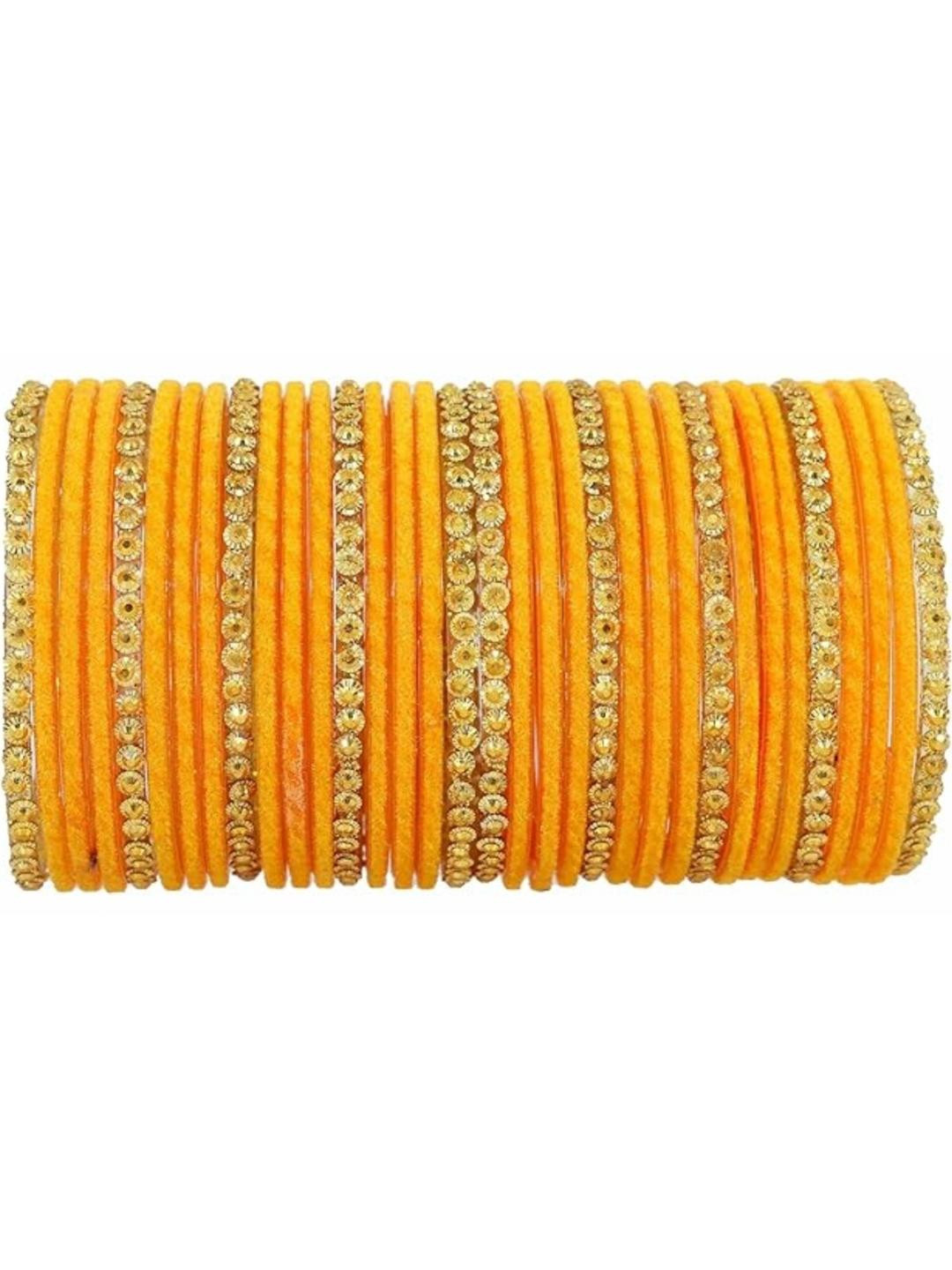 Guddan Set of 34 Orange & Golden Glass Bangle Set